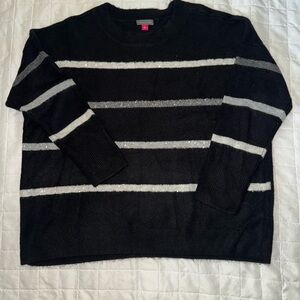 Vince Camuto Black and Gray Striped Women's Sweater